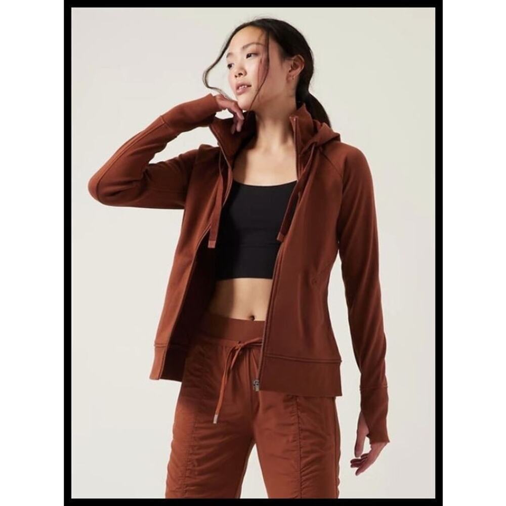 Athleta Triumph Hoodie Jacket Full Zip Thumbholes Rust Brown Athleisure Small